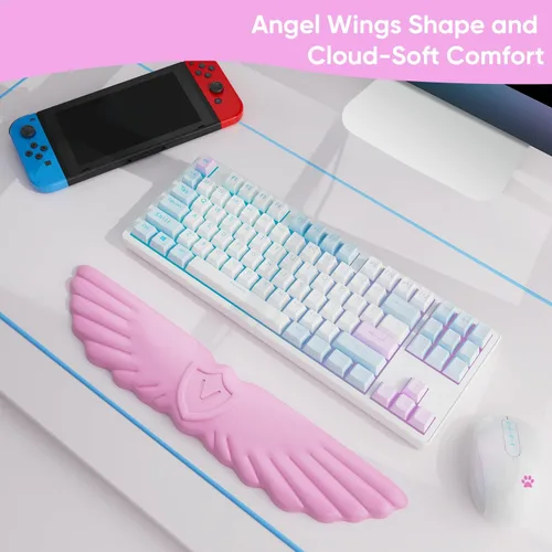 Vista 2 de Sushret Angel Wing Cloud Reposamuñecas para Teclado, Soporte de Muñeca para Teclado de Espuma Viscoelástica de Cuero Suave para Alivio del Dolor