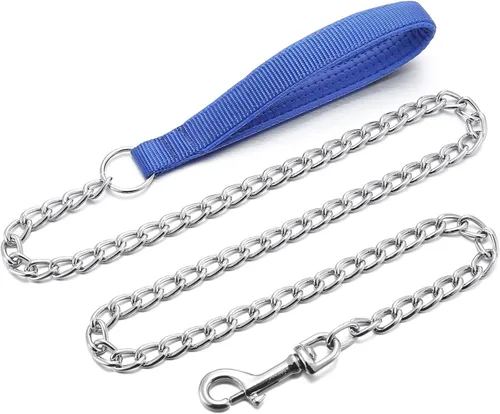 Vista 12 de Correa de cadena de metal chapado en cromo con mango acolchado suave para perros pequeños (S, mango negro)