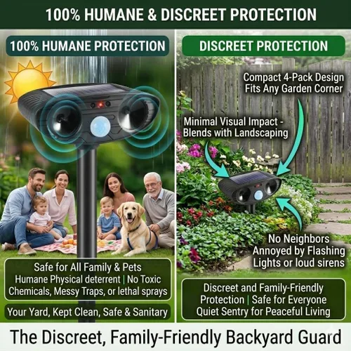 Vista 6 de Paquete de 4 repelentes solares ultrasónicos para gatos al aire libre, repelente ultrasónico de animales 2026 para patio y jardín, IP65 impermeable