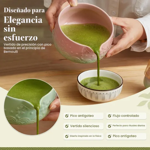 Vista 4 de Juego de 9 batidores de matcha, juego de té Matcha con cuenco de cerámica matcha, batidor de bambú (Chasen), cuchara, tamizador, kit de matcha