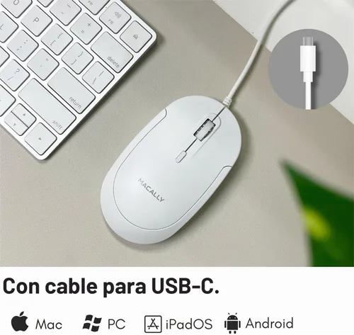 Vista 2 de Macally Ratón USB C con Cable para Mac y PC - Delgado, Silencioso y Confiable - Ratón Tipo C para MacBook Pro/Air, iMac, Apple iPad, Laptop Todo