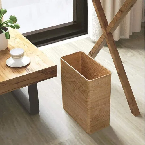 Vista 2 de RZM Basurero rectangular de madera, para el hogar, baño, sala de estar, cubo de basura rectangular, cubo de basura de espacio estrecho con tapa