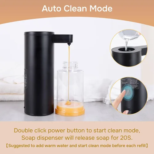 Vista 5 de Dispensador automático de jabón de acero inoxidable con sensor, dispensador de jabón infrarrojo, eléctrico, IPX5, impermeable, USB-C, sensor de Negro