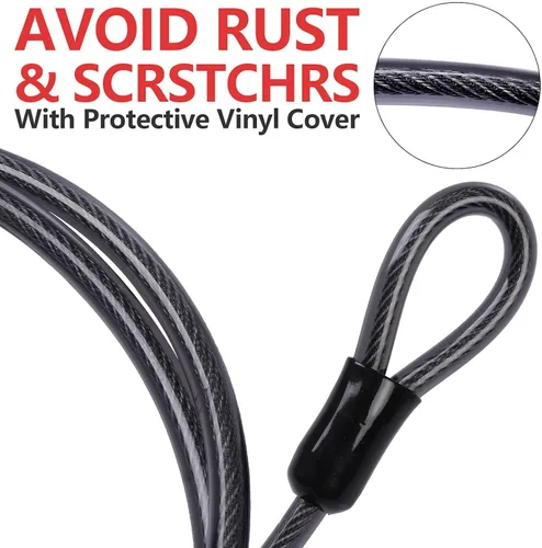 Vista 5 de DELSWIN Cable de acero de seguridad con bucles, 0.472 in (1/2 pulgada) de grosor, 4 pies, resistente cable de bloqueo de bicicleta, cables trenzados