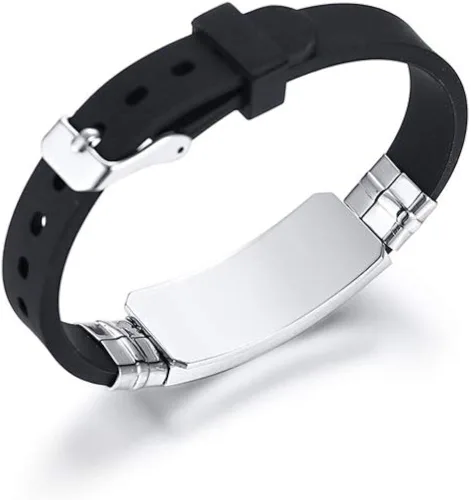 Vista 5 de Free Engraving Unisex Silicone and Stainless Steel Medical Alert ID Bracelets, Adjustable