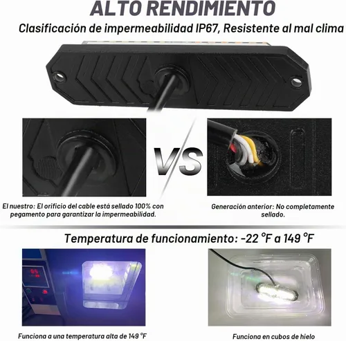 Vista 3 de ASPL 8 luces estroboscópicas intermitentes de montaje en superficie ultra delgadas de 12 LED para camión, automóvil, vehículo, LED, mini rejilla