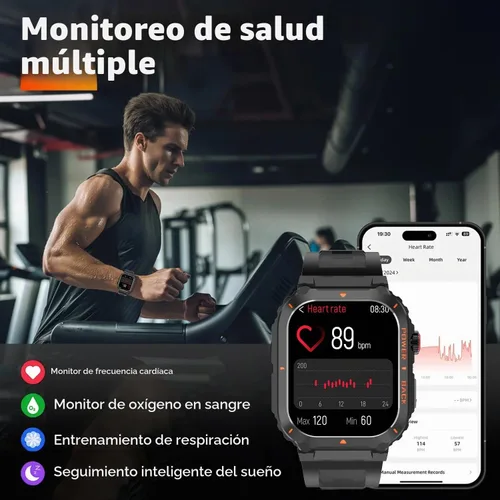 Vista 5 de Reloj inteligente militar con GPS para hombre, presión / altitud/brújula, reloj inteligente de fitness para teléfonos Android y iPhone, rastreador