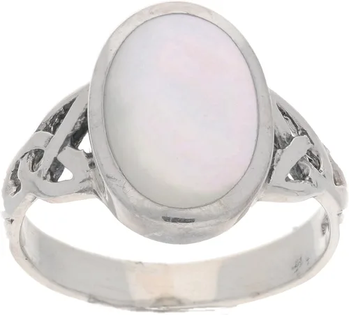 Vista 4 de Anillo de plata de ley con incrustaciones de nácar celta (tallas 5, 6, 7, 8, 9, 10)