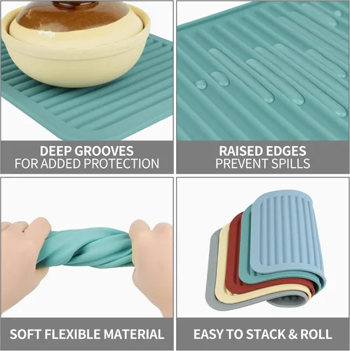 Vista 6 de Salvamanteles para platos, salvamanteles de silicona versátiles para cocina, tapete de platos y soporte para ollas para encimera, tapete resistente