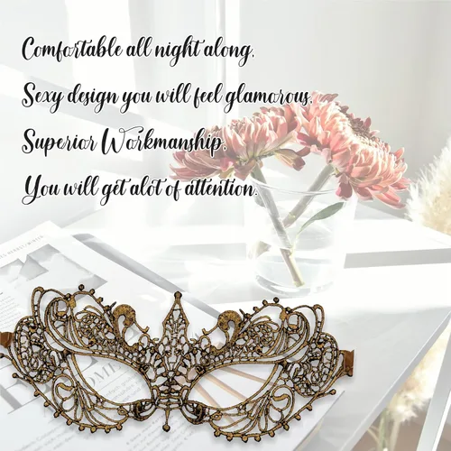 Vista 6 de Lace Masquerade Mask for Women - Venetian Party, Prom, Mardi Gras, Halloween