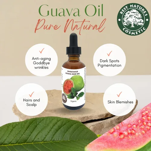 Vista 5 de Best Nature's Cosmetics Aceite de semilla de guayaba orgánico prensado en frío para piel y cabello – Aceite hidratante rico en vitamina C rico
