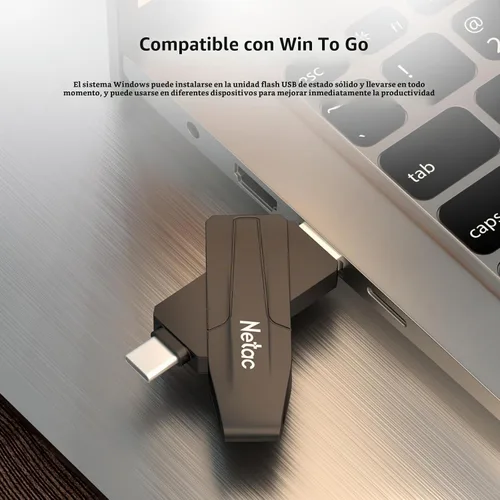 Vista 7 de Netac Unidad de estado sólido USB externa portátil de 128 GB de hasta 550 MB/s Tipo-c y USB 3.2 Interfaz dual para almacenamiento de datos