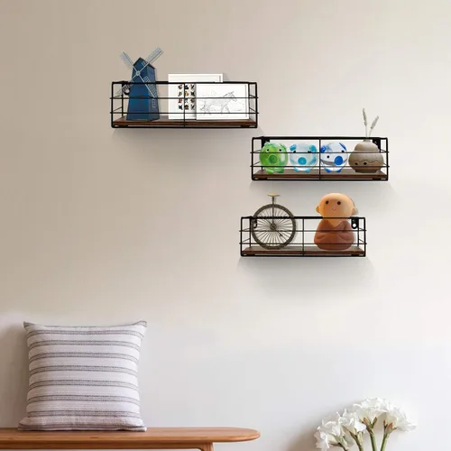 Vista 2 de CRUGLA Juego de 3 estantes flotantes montados en la pared, estantes colgantes de pared para baño, sala de estar, dormitorio, cocina y hogar