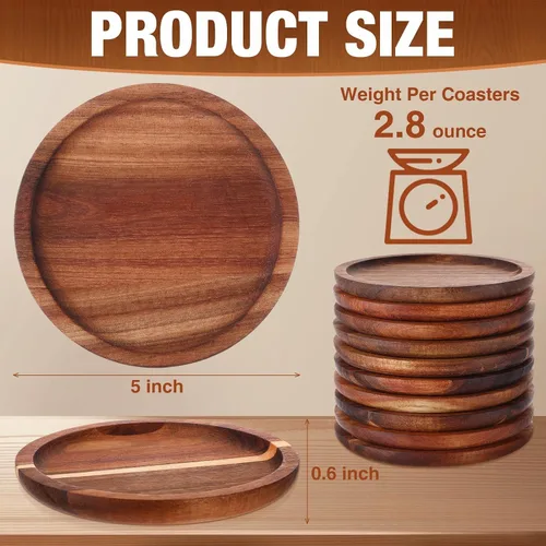 Vista 2 de Gejoy - Juego de 20 posavasos de madera de acacia para bebidas de 5 Posavasos de madera apilables naturales a granel para protección de mesa