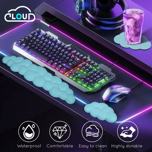 Vista 3 de Reposamuñecas Cloud para teclado y mouse de computadora - Soporte ergonómico de espuma viscoelástica con base antideslizante - Soporte extendido