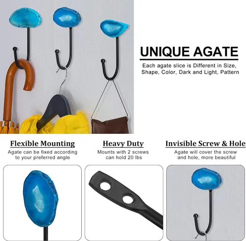 Vista 2 de Ganchos de pared de ágata para colgar, gancho decorativo de pared, ganchos para colgar sombreros, ganchos para colgar en la pared, ganchos en J