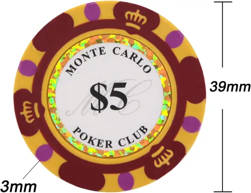 Vista 3 de Fichas de Poker Clay Monte Carlo de 0.49 oz - Paquete de 50 fichas