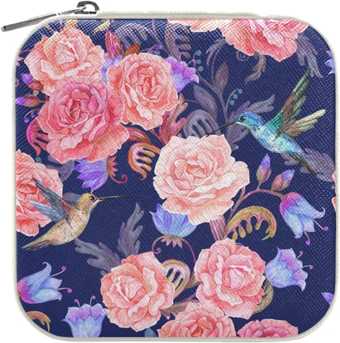 Vista 2 de FRODOTGV Fashion Texture Bouquet Lovely Roses Pink Blue Travel Jewelry Box for Women, Small Jewelry Storage Case Mini Storage Organizer for