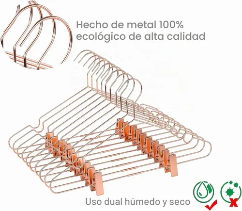 Vista 4 de Paquete de 10 ganchos de metal de 16.5 pulgadas con alambre de cobre oro rosa con clips, perchas para ropa