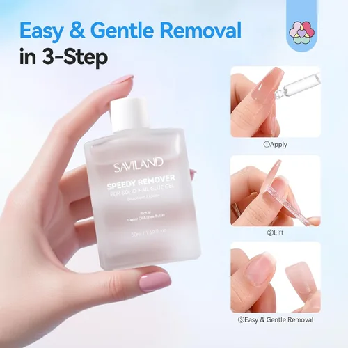 Vista 7 de SAVILAND Removedor de pegamento de uñas para uñas a presión: 1.7 fl oz removedor de pegamento de gel sólido para puntas de uñas, eliminación rápida