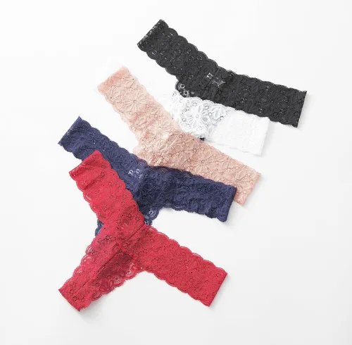 Vista 5 de Cinvik Tangas de encaje para mujer, con espalda en T, sexy, sin costuras, tanga, de talle bajo, en forma de V, calzones de encaje huecos