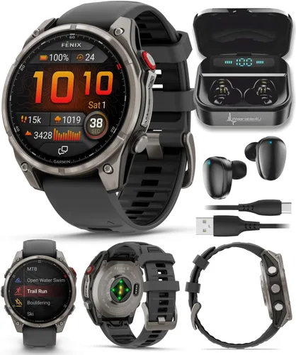 Vista 16 de Garmin Fenix 0.315 – 1.693 in Zafiro, AMOLED Multisport GPS Smartwatch, gris carbón DLC titanio con silicona negro/gris guijarro, linterna LED fenix