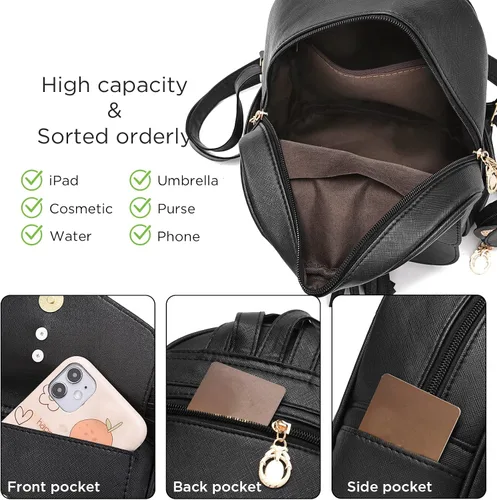 Vista 4 de I IHAYNER Mochila de moda para niñas, mini monedero, mochila pequeña de cuero para adolescentes, niñas con monedero