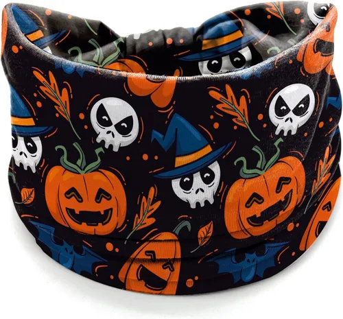 Vista 4 de TailaiMei 4 diademas de Halloween para mujer, turbante ancho para disfraz, banda para el pelo de esqueleto de tela de araña de calabaza