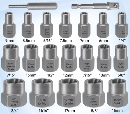 Vista 7 de XEWEA Juego de 16 extractores de pernos profundos + 21 piezas de extractor de pernos de transmisión de 3/8 pulgadas, juego de herramientas