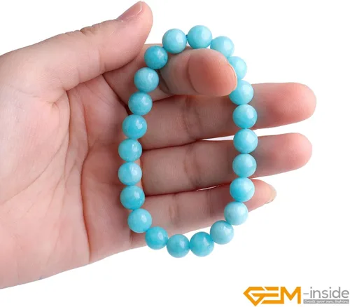 Vista 4 de GEM-Inside - Pulsera de cuarzo de cristal hecha a mano de 0.276 in de grado AAA, con cuentas redondas, elástica, energía, reiki, chakras, para azul