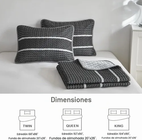 Vista 6 de Flysheep Juego de edredón bohemio gris oscuro tamaño individual para niños, 2 piezas de edredón reversible a rayas blancas sobre negro, colcha