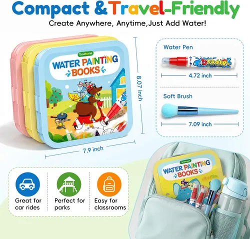 Vista 6 de Timetome Libro para colorear al agua, paquete de 3 libros de pintura al