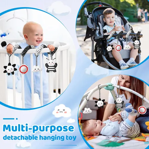 Vista 6 de Juguetes Colgantes para Asiento de Coche y Juguetes para Cochecito para Bebés de 0-6 Meses, Juguetes de Bebé de Alto Contraste para Recién Nacidos