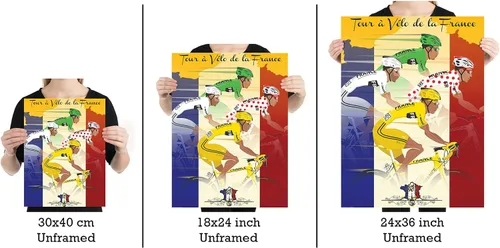 Vista 3 de Tour De France Póster de camisetas de ciclismo, amarillo, lunares, arte de pared para colgar decoración del hogar (sin marco o marco) 11.8 x 15.7