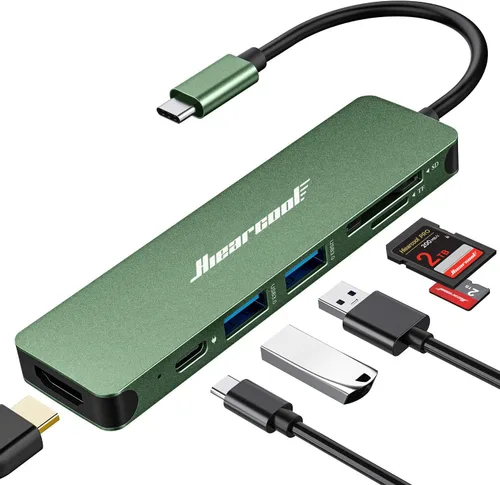 Vista 12 de Hiearcool - Hub USB C 7 en 1, compatible con MacBook, color plateado 4K @30Hz HDMI, 100W PD