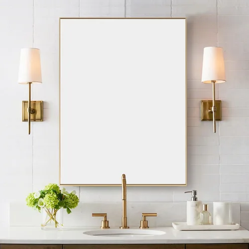 Vista 26 de 24x24 Inch Black Bathroom Mirror for Wall, Aluminum Frame Rectangle Rectangular Vanity Mirror, Modern Large for Bedroom, Living Room, Horizontal or