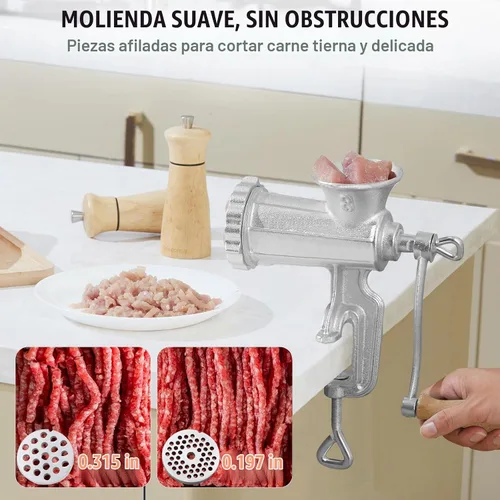 Vista 3 de VEVOR Molinillo de Carne Manual, Molinillo de Mano de Hierro Fundido de Alta Resistencia con Abrazadera de Mesa de Acero, Picadora de Carne
