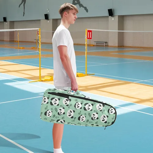 Vista 8 de Mochila de tenis de bádminton con diseño de pandas, color verde menta, sin costuras, con capacidad para 2 raquetas para mujeres y hombres, maleta