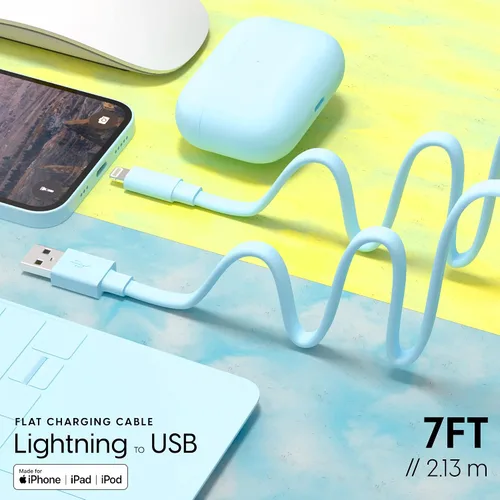 Vista 2 de TalkWorks Cable de carga Lightning plano compatible con iPhone 14/Plus/Pro/Pro Max, 13/Mini/Pro/Pro Max, 12/Pro/Pro Max/Mini, 11/Pro/Pro Max, XR