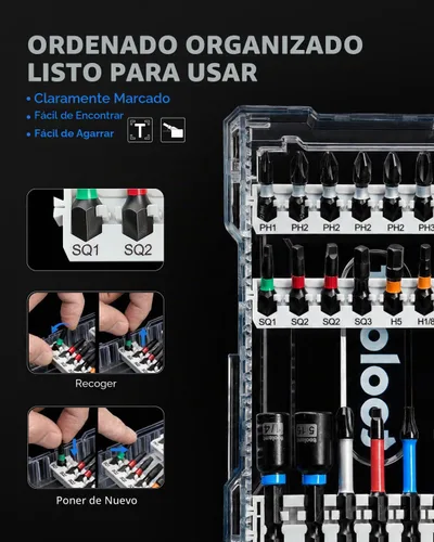 Vista 5 de toolant Juego completo de brocas de impacto de acero S2, 40 piezas con soporte magnético y estuche de almacenamiento, hexagonal, Torx, Phillips