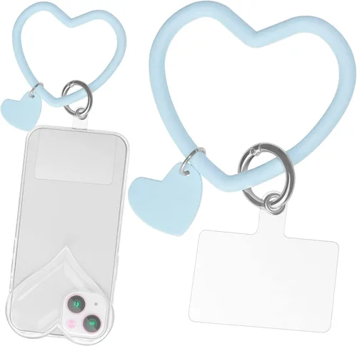 Vista 11 de Correa de silicona con forma de corazón para teléfono, correa de muñeca para teléfono celular con soporte para llaves, universal compatible