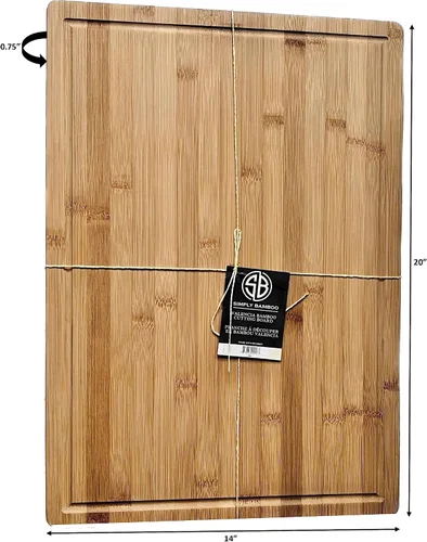 Vista 2 de Tabla de cortar y embutidos de bambú orgánico extra grande con ranura para jugo y reversible