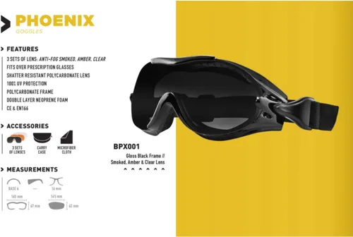 Vista 5 de Bobster ® Phoenix, Marco de brillo negro, lentes ahumados, ámbar y transparentes