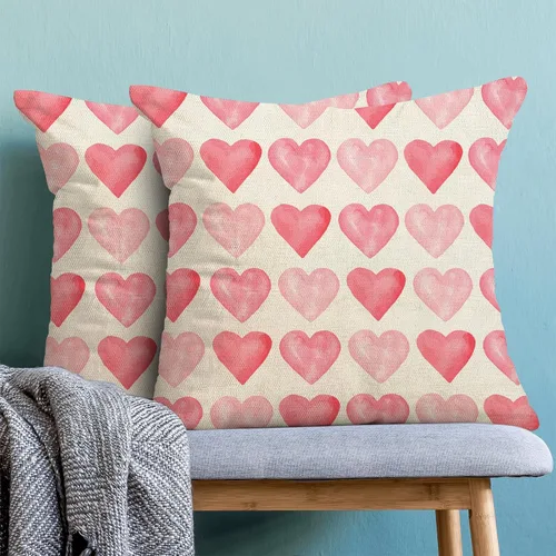 Vista 7 de Juego de 2 fundas de almohada para el día de San Valentín de 16 x 16 pulgadas, fundas de almohada rosas con corazón de amor, San Valentín, boda, día
