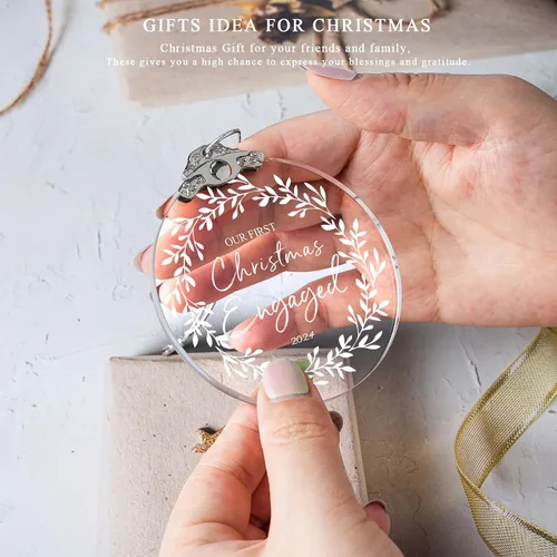 Vista 5 de Regalos de compromiso para adorno de Navidad 2024 para parejas, recién casados, decoración de recuerdo, boda, novia y novio (comprometido)