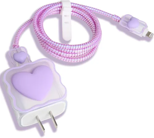 Vista 24 de Compatible con iPhone de 18 W/20 W, funda de cargador USB-C, bonito protector de cargador suave transparente con ondas de corazón 3D, bonito