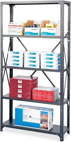Vista 4 de Safco Productos 6267 Kit de estantes comerciales 36 pulgadas de ancho x 24 pulgadas de profundidad x 75 pulgadas de alto con 5 estantes, gris