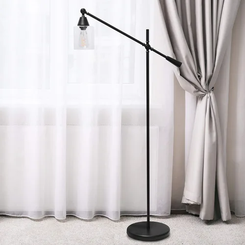 Vista 4 de Elegant Designs LF1030-BLK Lámpara de pie con pantalla de vidrio con brazo pivotante, color negro