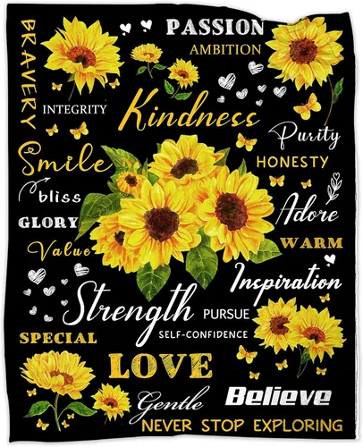 Vista 8 de Regalos de girasol para mujer, manta curativa positiva de girasol, cumpleaños para mujeres y mamá, mantas de franela suave con girasoles decorativos