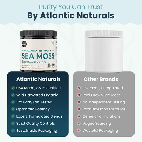 Vista 7 de Atlantic Naturals Superfood Mezcla de polvo de musgo marino orgánico con Ashwagandha, raíz de maca y raíz de remolacha Ideal para piel sana
